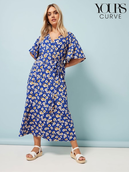 Yours Curve Blue Floral Wrap Dress (W32232) | €47