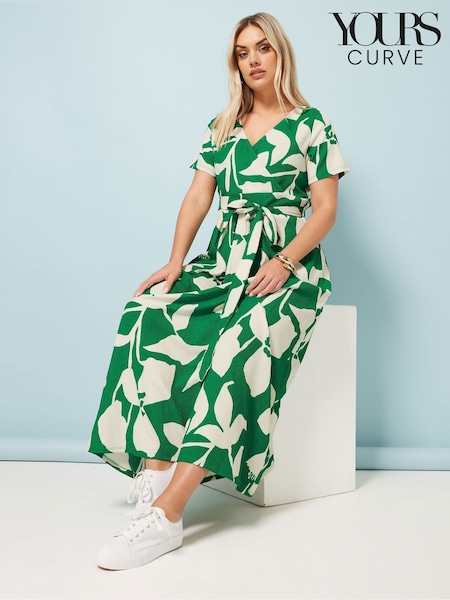 Yours Curve Green Floral Wrap Dress (W32239) | ₪186
