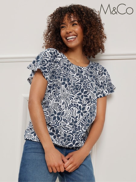 Sininen - M&Co Boho- 100% Cotton T-paita (W32242) | €32
