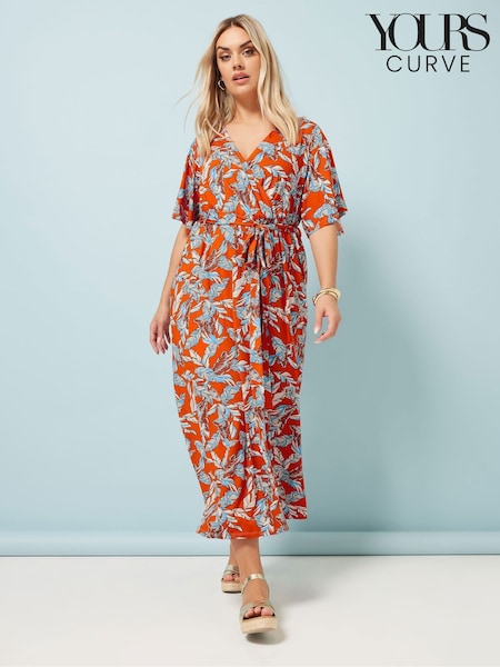 Оранжевый - Yours Curve Leaf Print Wrap Dress (W32250) | €49