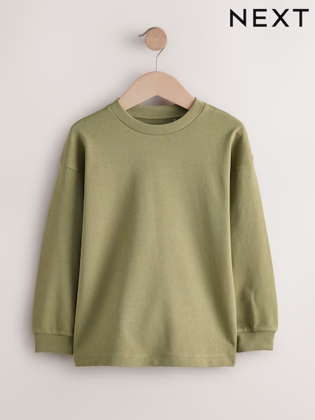 Khaki Green Relaxed Fit Long Sleeve Heavyweight T-Shirt (3-16yrs) (W32252) | €10 - €14