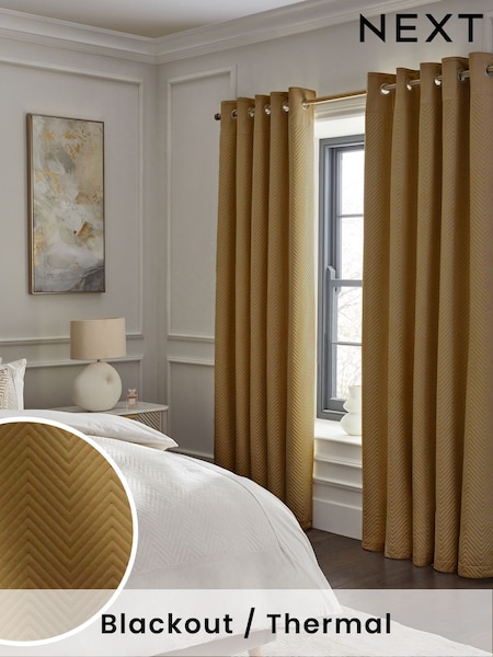 Dark Gold Madison Blackout/Thermal Eyelet Curtains (W32258) | R$ 735 - R$ 1,715