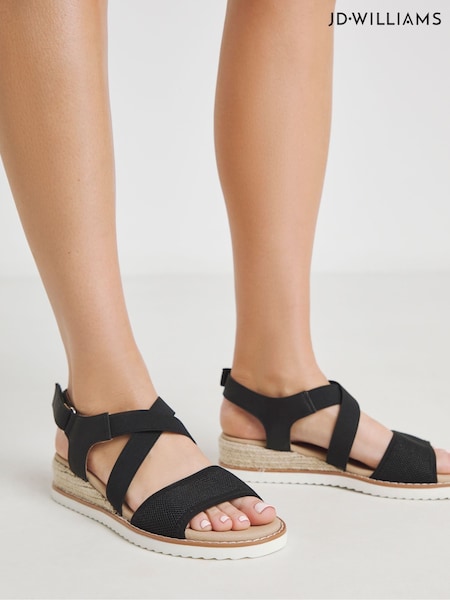 JD Williams Black Extra Wide Fit Two Part Wedge Sandals (W32308) | €45