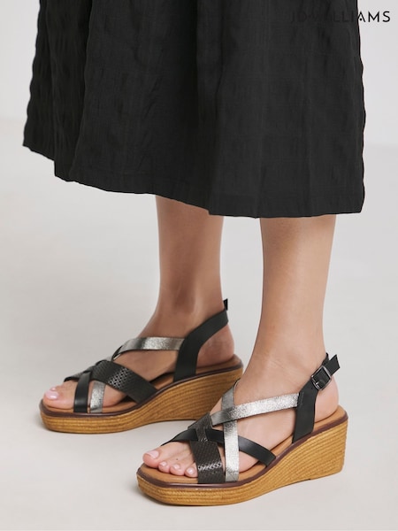JD Williams Black Extra Wide Fit Multi Strap Wedge Sandals (W32312) | €47