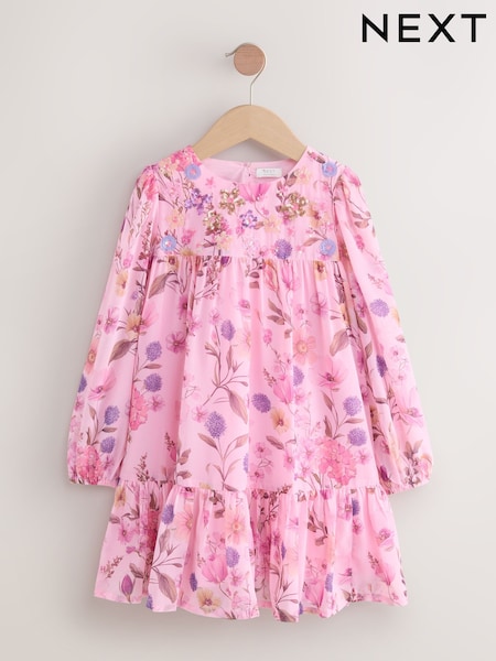 Light Pink Floral Chiffon Dress (3-16yrs) (W32326) | 139 QAR - 168 QAR
