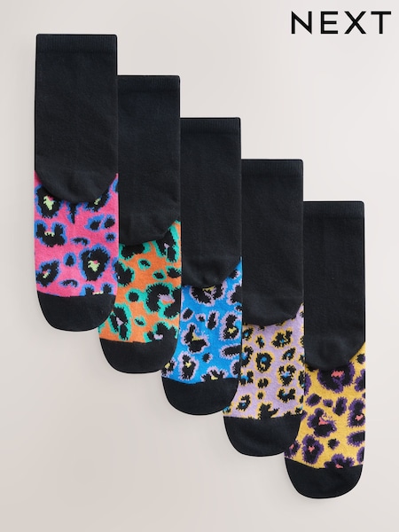 Bright Animal Print Footbed Ankle Socks 5 Pack (W32335) | €17.50