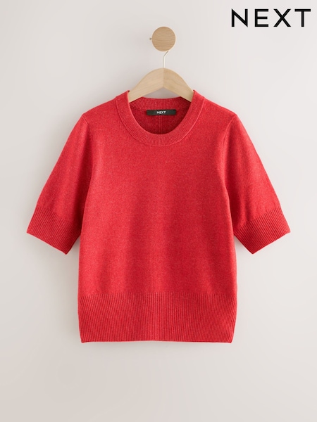 Red Super Soft Short Sleeve Knitted Top (W32343) | €20