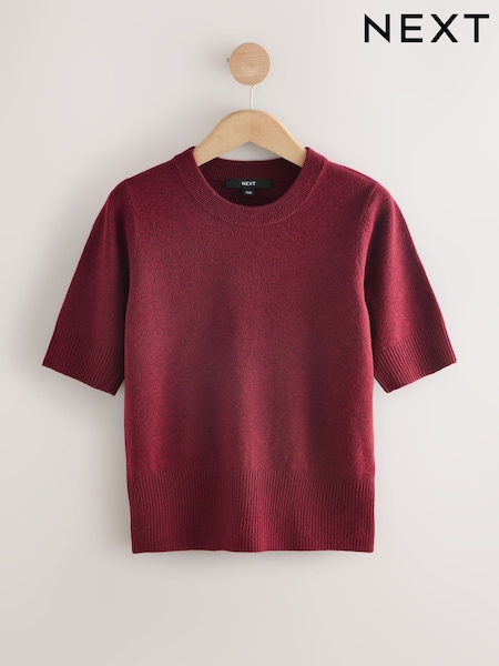 Burgundy Red Super Soft Short Sleeve Knitted Top (W32344) | €20