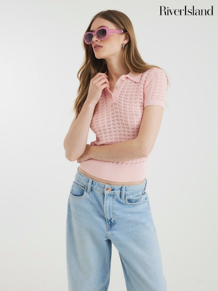 River Island Crochet Polo Top (W32354) | €46