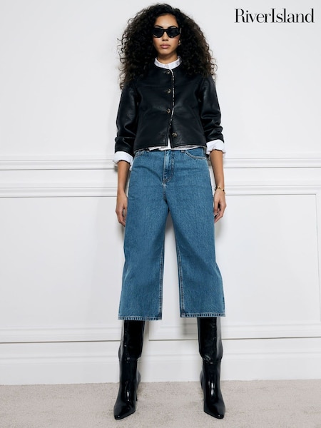 River Island Denim High Rise Culotte 100% Cotton Jeans (W32364) | €50
