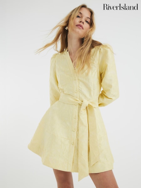 River Island Yellow Belted Jacquard Mini Dress (W32368) | €105
