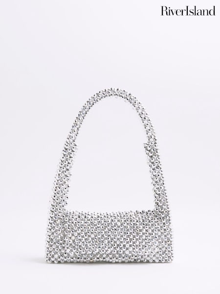 River Island Silver Beaded Clutch Bag (W32379) | €39