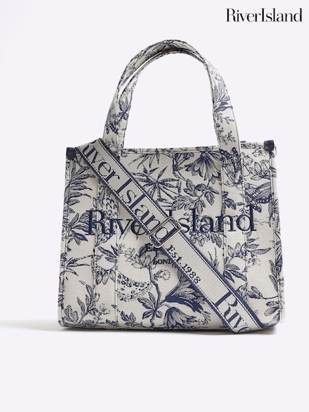 River Island Blue Med Floral Print Jacquard Tote Bag (W32382) | €54