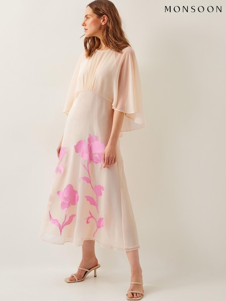 Monsoon Natalie Embroidered Cape Midi Dress (W32384) | €252