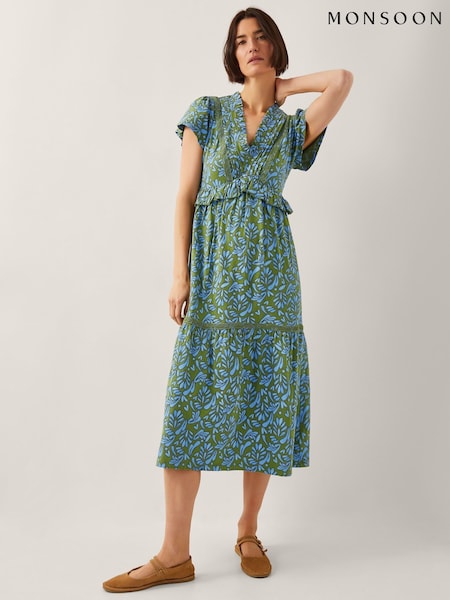 Monsoon Green Bryony Print Jersey Midi Dress (W32393) | ₪377