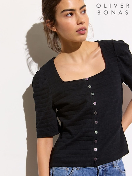 Oliver Bonas Textured Button Through Square Neck Top (W32414) | €63