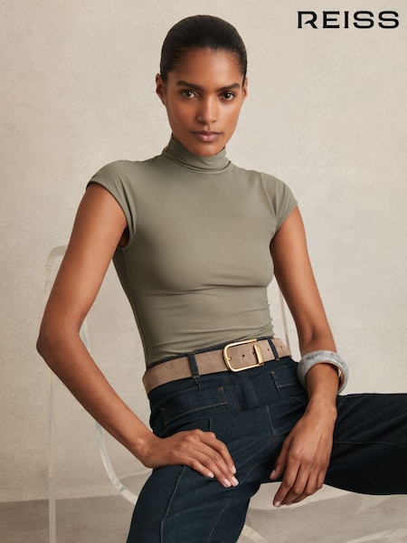 Reiss Sage Green Laura High-Neck Jersey Bodysuit (W32467) | €95