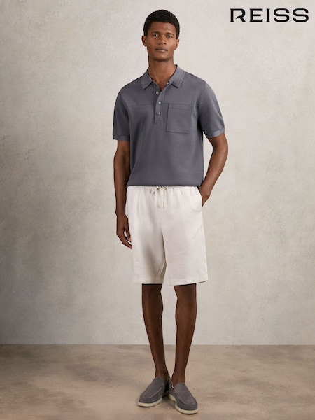 Reiss Airforce Blue Blinker Press-Stud Seam-Detail Polo Shirt (W32472) | €158