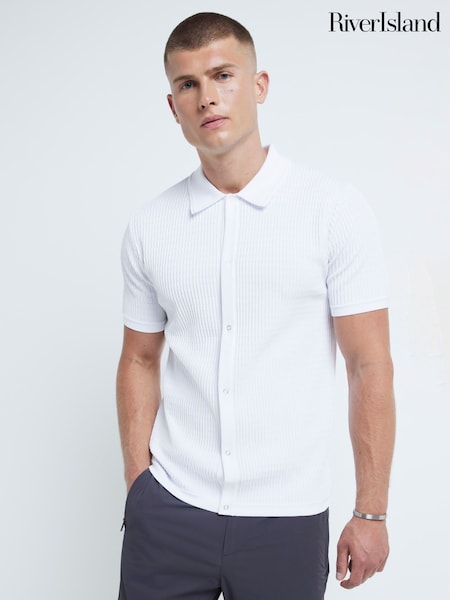 River Island White Brick Pointelle Knit Shirt (W32477) | AED204