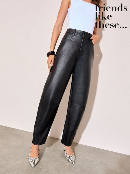 Friends Like These Black Faux Leather Barrel Trousers (W32480) | €53