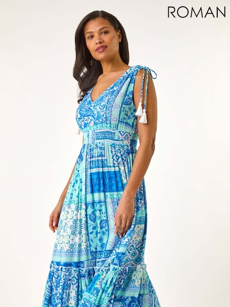 Roman Blue Patchwork Shimmer Maxi Dress (W32519) | €69