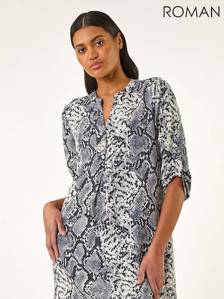 Roman Snake Print V-Neck Blouse (W32524) | 313 LEI