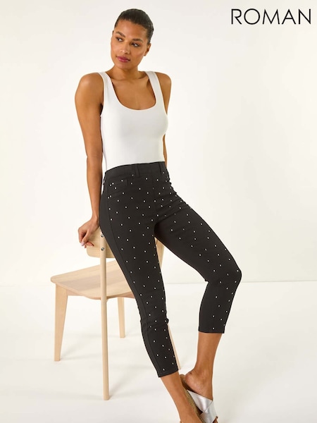 Черный - Roman Embellished Cropped Stretch Jeans (W32527) | €48