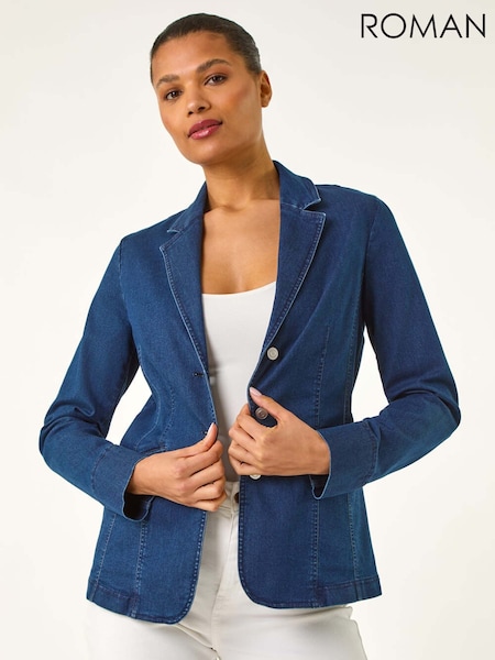 Roman Blue Denim Collar Stretch Blazer (W32530) | 359 QAR