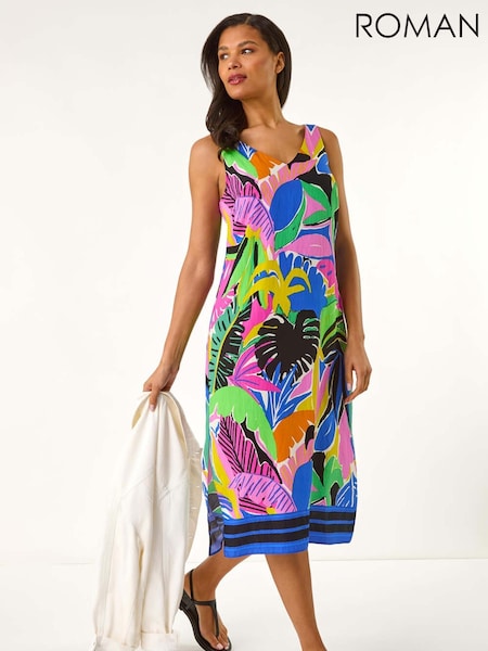 Roman Multi Tropical Midi Shirt Dress (W32544) | $107