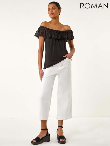 Roman Black Lace Trim Bardot Top (W32550) | 1,923 UAH