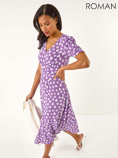 Roman Purple Heart Print Ruched Midi Dress (W32560) | €69