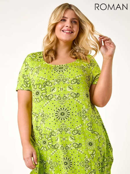 Roman Green Curve Paisley Print Bar Back T-Shirt (W32614) | €40