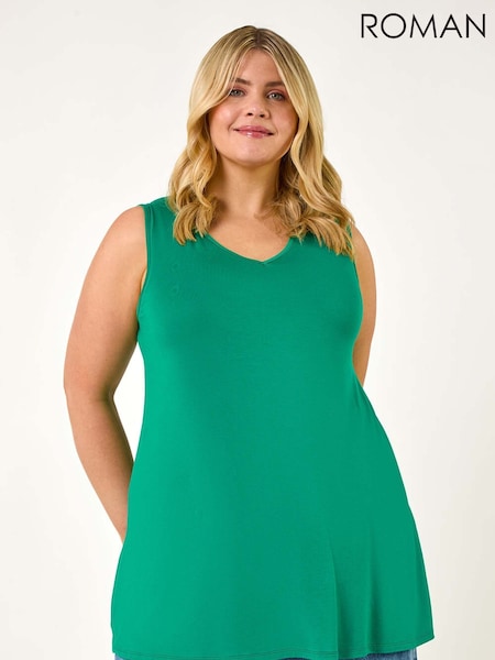 Roman Green Curve Swing V-Neck Vest Top (W32618) | 198 QAR
