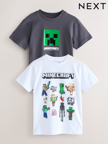 Grey/White 100% Cotton Minecraft Short Sleeve T-Shirts 2 Pack (3-16yrs) (W32680) | AED152 - AED183