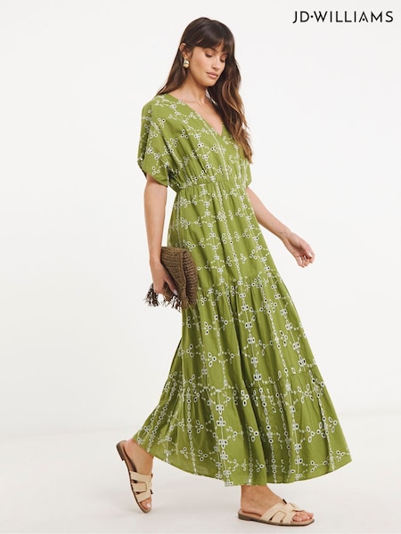 JD Williams Green 100% Cotton Broderie Smock Dress (W32713) | €84