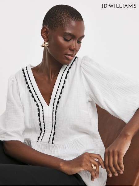 JD Williams White 100% Cotton Smock Top (W32721) | €45