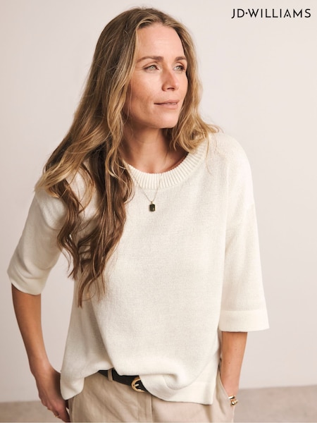 Anthology By JD Williams White Loose Stitch Boxy Short Sleeve Jumper (W32728) | €49