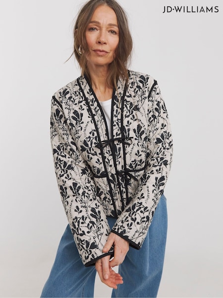 JD Williams Mono Print Tie Front Quilted Jacket (W32732) | €86