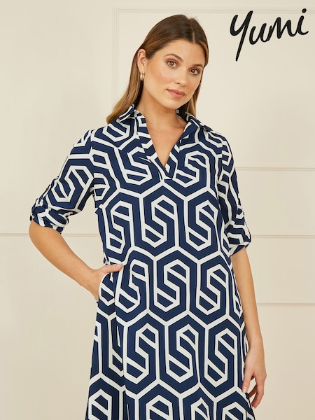 Yumi Blue Geo Print Tunic Dress With Pockets (W32767) | 3,004 UAH