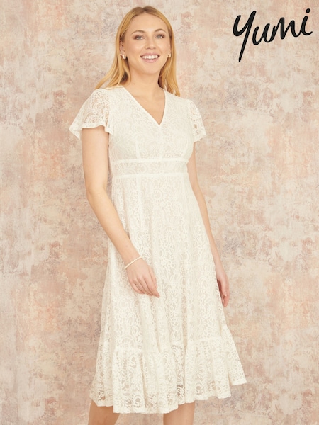 Yumi White Lace Midi Skater Dress (W32780) | €86