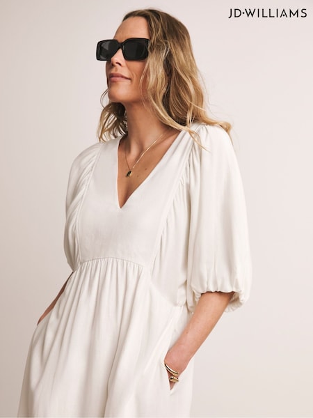 Anthology By JD Williams White 100% Cotton Puff Sleeve Dress (W32781) | €96