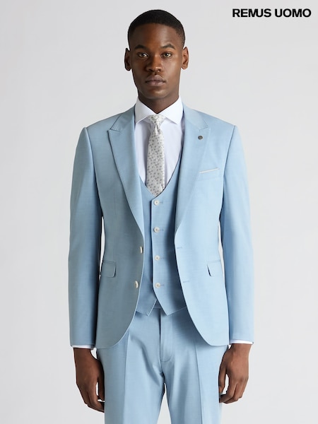Remus Uomo Light Blue Tapered Fit Linen-Blend Suit Jacket (W32809) | 836 QAR