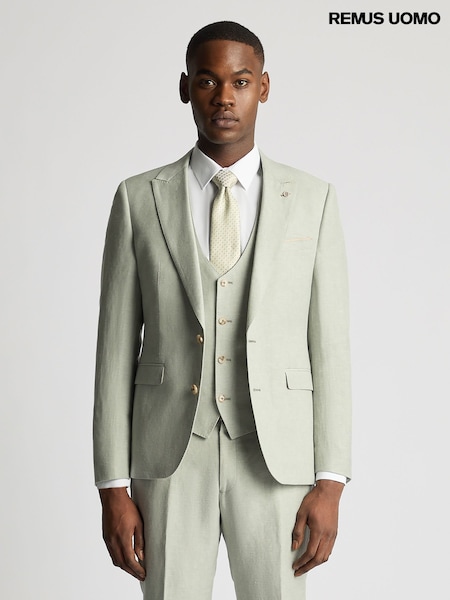 Remus Uomo Green Tapered Fit Linen-Blend Suit Jacket (W32824) | AED1,042