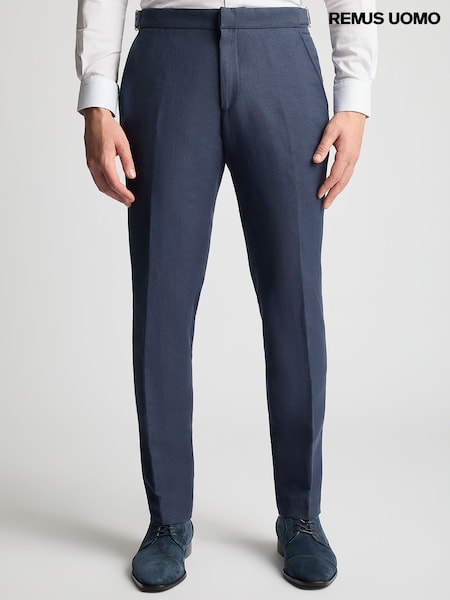 Темно-синий - Remus Uomo Tapered Fit Linen-Blend Smart Trousers (W32826) | 5 407 грн