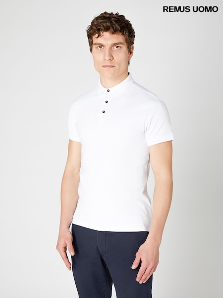Remus Uomo White Tapered Fit Cotton-Stretch Polo Shirt (W32828) | 223 QAR
