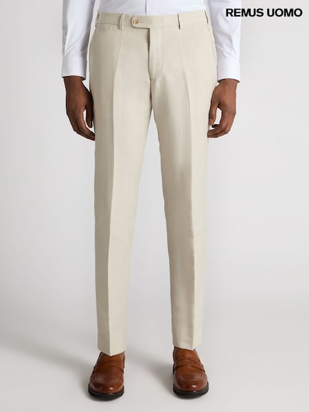 Бежевий - Remus Uomo Tapered Fit Linen-Blend Smart Trousers (W32835) | 5 407 грн