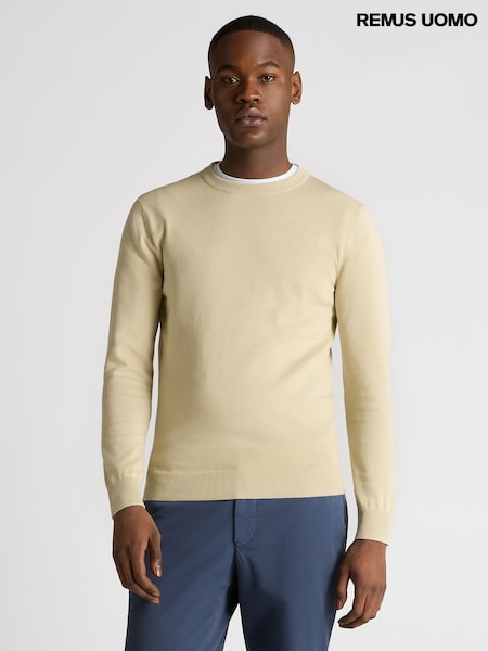 Remus Uomo Yellow Tapered Fit 100% Cotton Crew Neck Jumper (W32839) | R$ 590