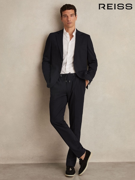 Reiss Navy Gerrard Slim Fit Jersey Drawstring Suit Trousers (W32850) | €171