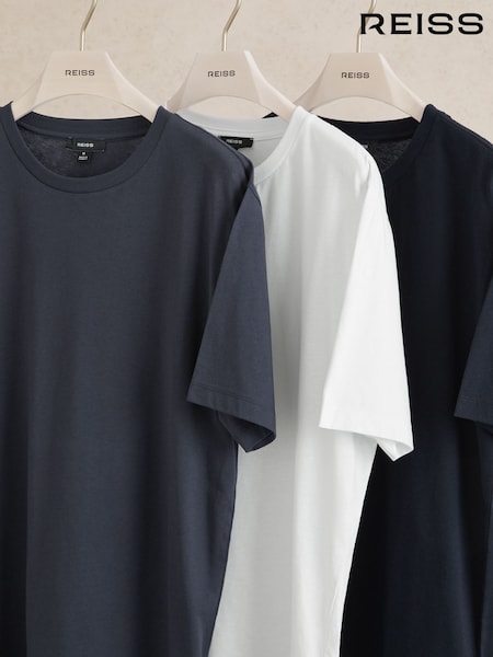 Reiss White/Navy/Airforce Blue Bless 3 Pack Cotton Crew-Neck T-shirts 3 Pack (W32851) | €95