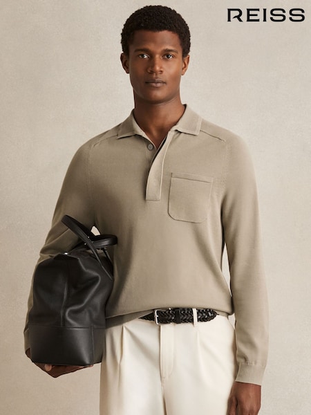 Reiss Light Sage Green Clinton Cotton Concealed Placket Polo Shirt (W32852) | €145